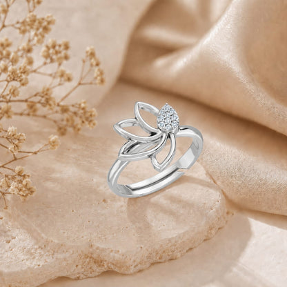 Pavé Teardrop Leaf Rhodium Plated 925 sterling silver Ring
