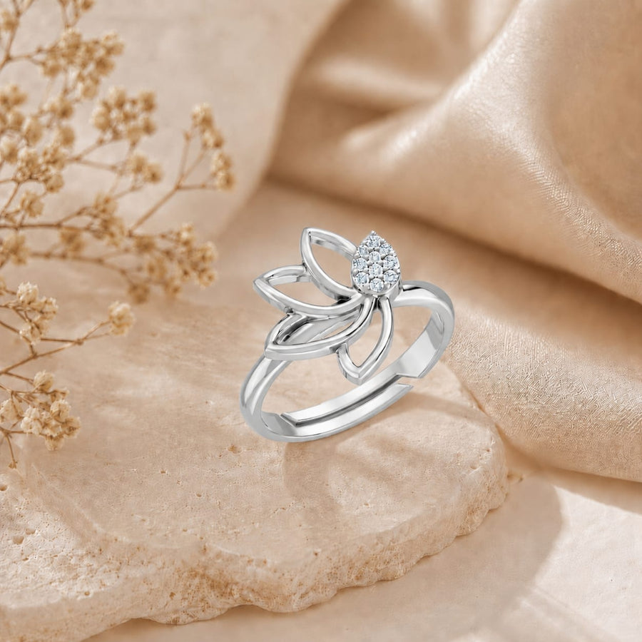 Pavé Teardrop Leaf Rhodium Plated 925 sterling silver Ring