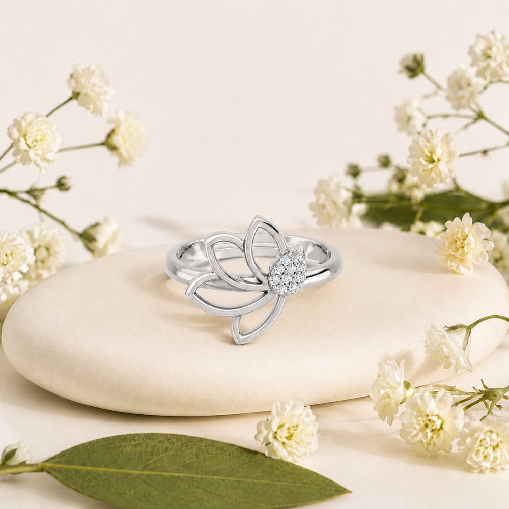 Pavé Teardrop Leaf Rhodium Plated 925 sterling silver Ring