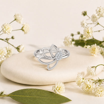 Pavé Teardrop Leaf Rhodium Plated 925 sterling silver Ring