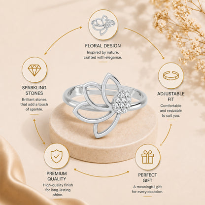 Pavé Teardrop Leaf Rhodium Plated 925 sterling silver Ring