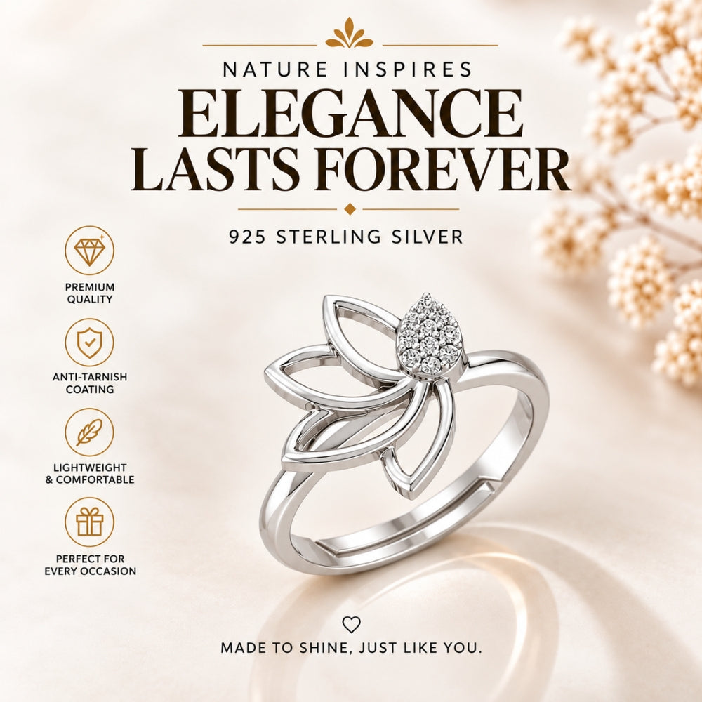 Pavé Teardrop Leaf Rhodium Plated 925 sterling silver Ring