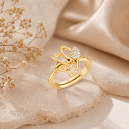 Pavé Teardrop Leaf Gold Plated 925 sterling silver Ring