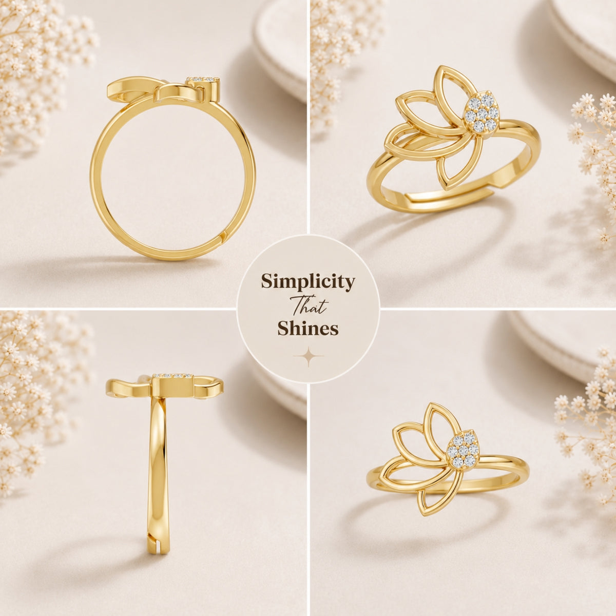 Pavé Teardrop Leaf Gold Plated 925 sterling silver Ring