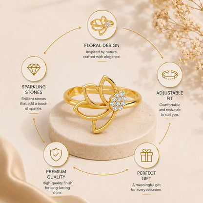 Pavé Teardrop Leaf Gold Plated 925 sterling silver Ring