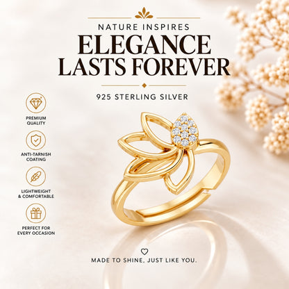 Pavé Teardrop Leaf Gold Plated 925 sterling silver Ring