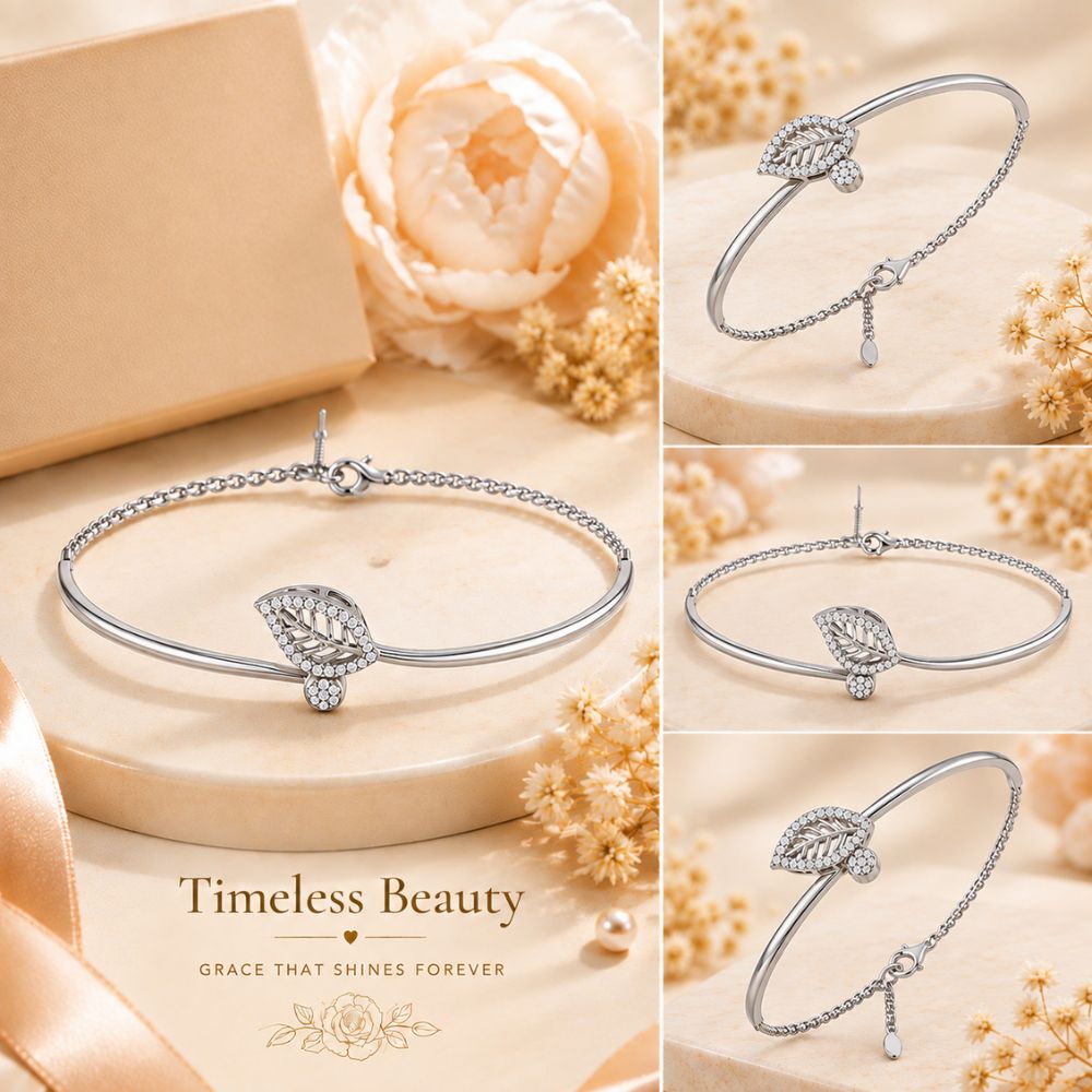 Whispering Leaf Rhodium Plated 925 Sterling Silver Bracelet
