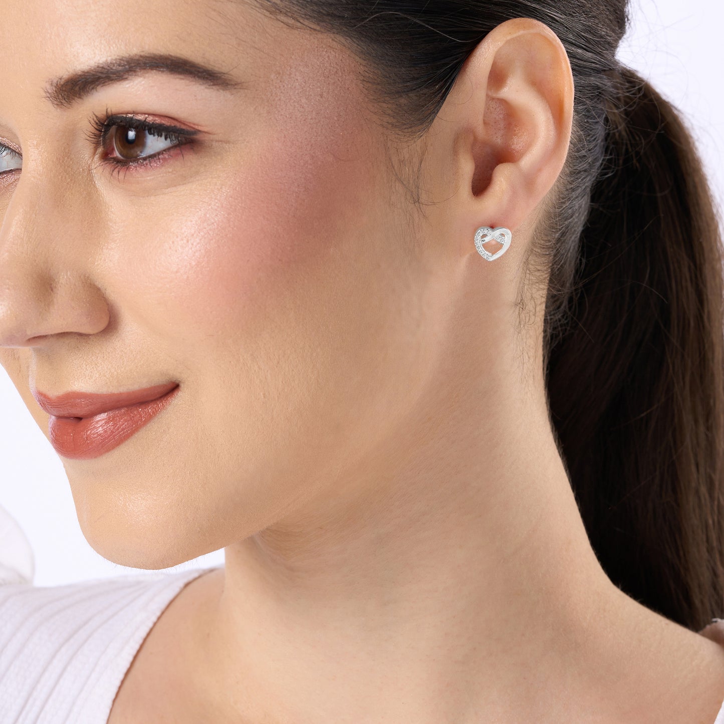Maira Sterling Silver Infinity Heart Pavé Stud Earrings