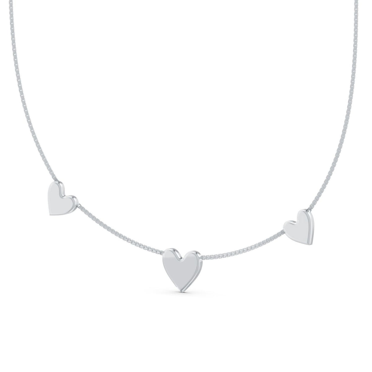 Love Notes Triple Heart Rhodium Plated Necklace