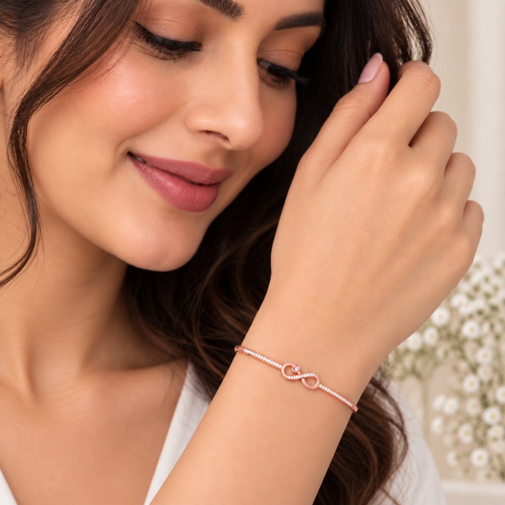 Infinite Promise Rose Gold Plated  925 Sterling Silver Infinity Bracelet