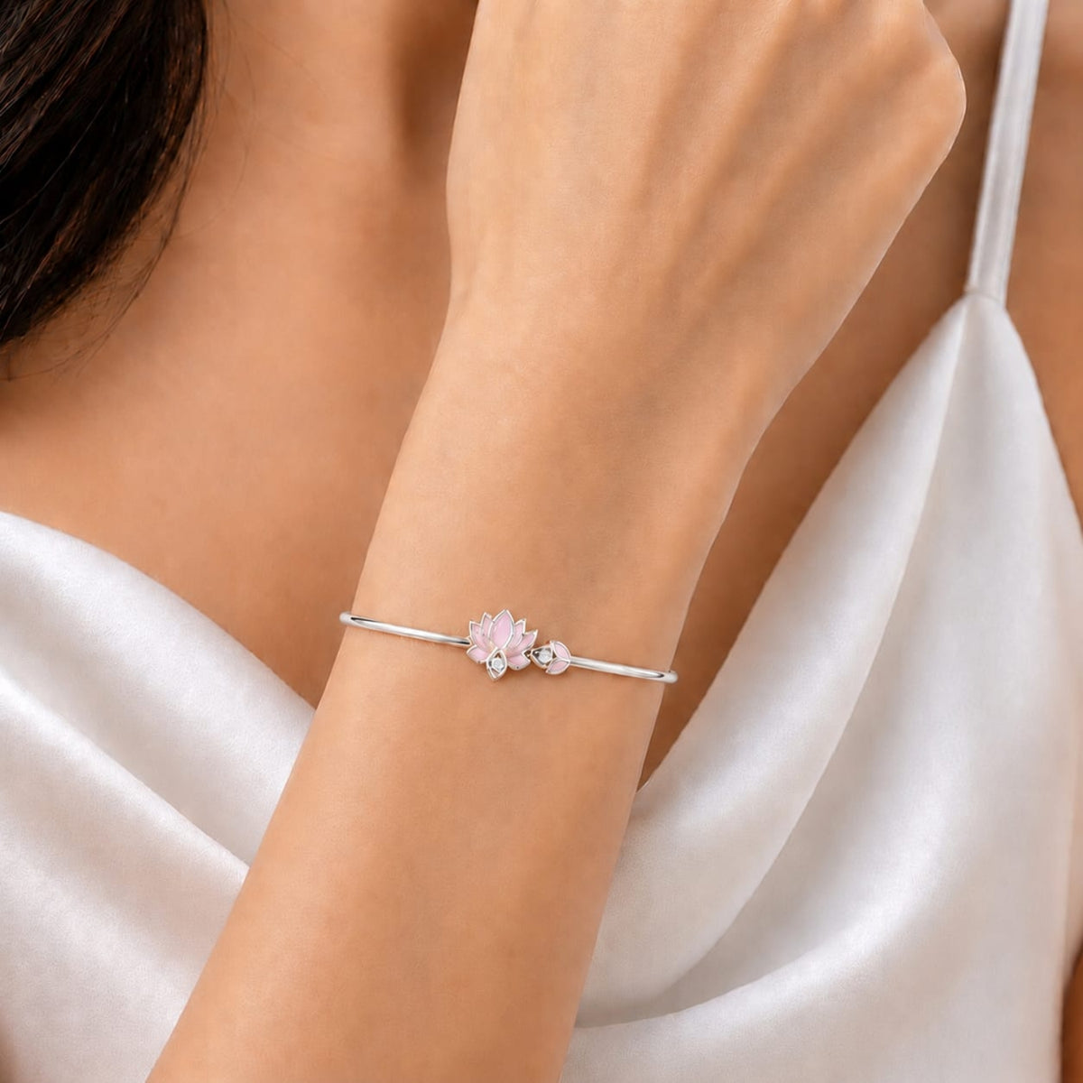 Blush Lotus Pure Rhodium Plated 925 Sterling Silver Bracelet