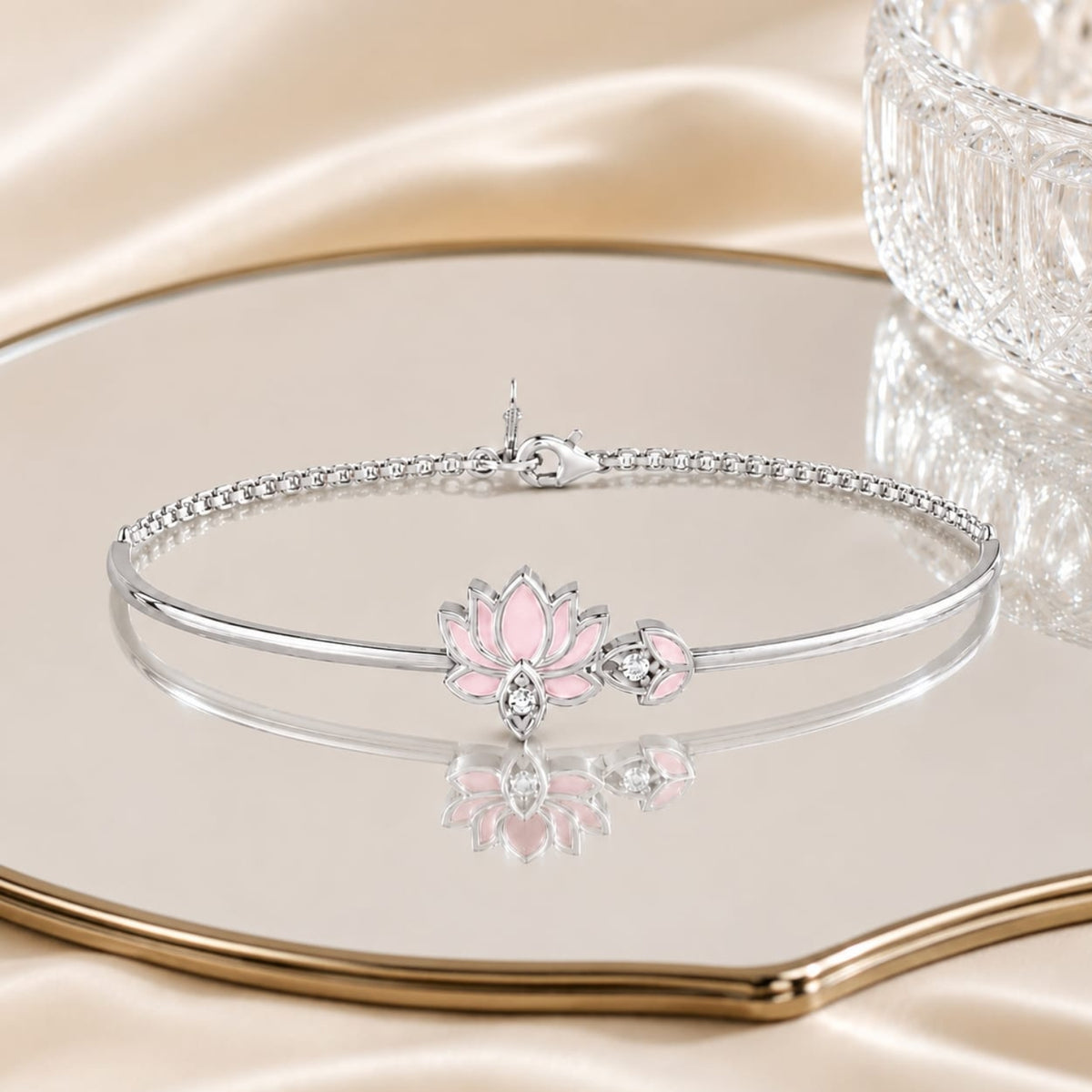 Blush Lotus Pure Rhodium Plated 925 Sterling Silver Bracelet