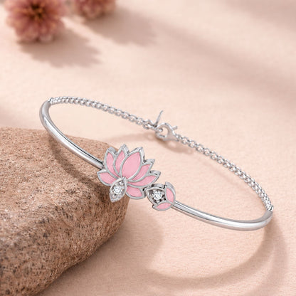 Blush Lotus Pure Rhodium Plated 925 Sterling Silver Bracelet