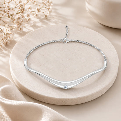 Serene Wave Rhodium Plated 925 Sterling Silver Bracelet
