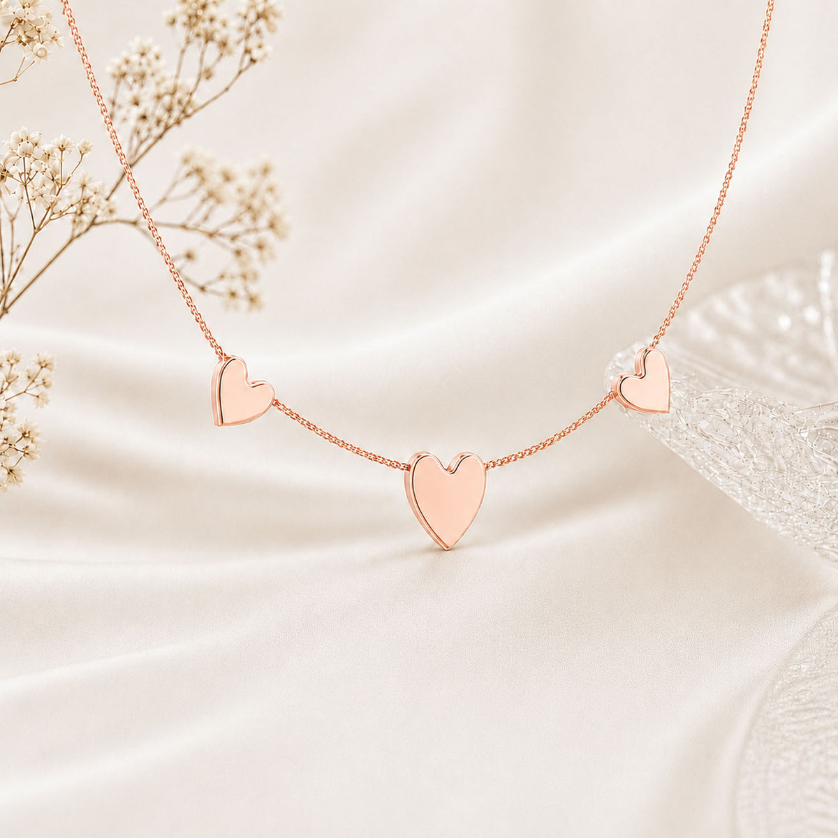 Love Notes Triple Heart Rose Gold Plated Necklace