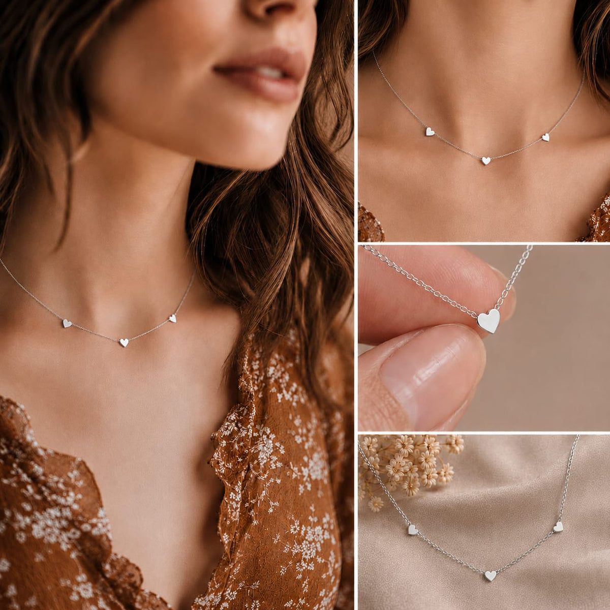 Love Notes Triple Heart Rhodium Plated Necklace