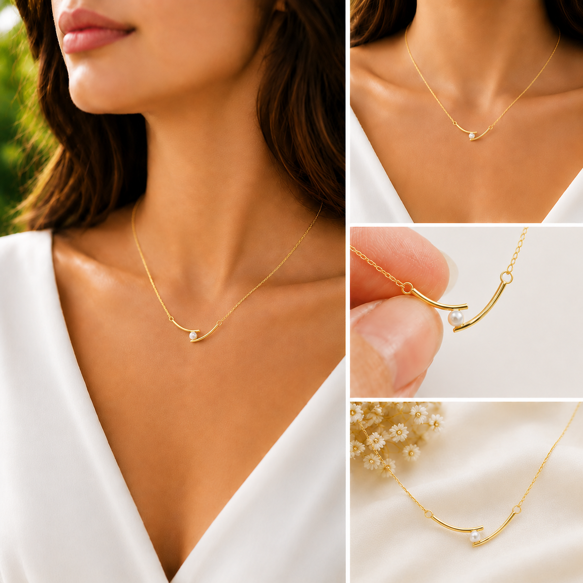 Pearl Embrace Gold Plated 925 Sterling Silver Necklace