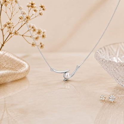 Pearl Embrace Rhodium Plated 925 Sterling Silver Necklace
