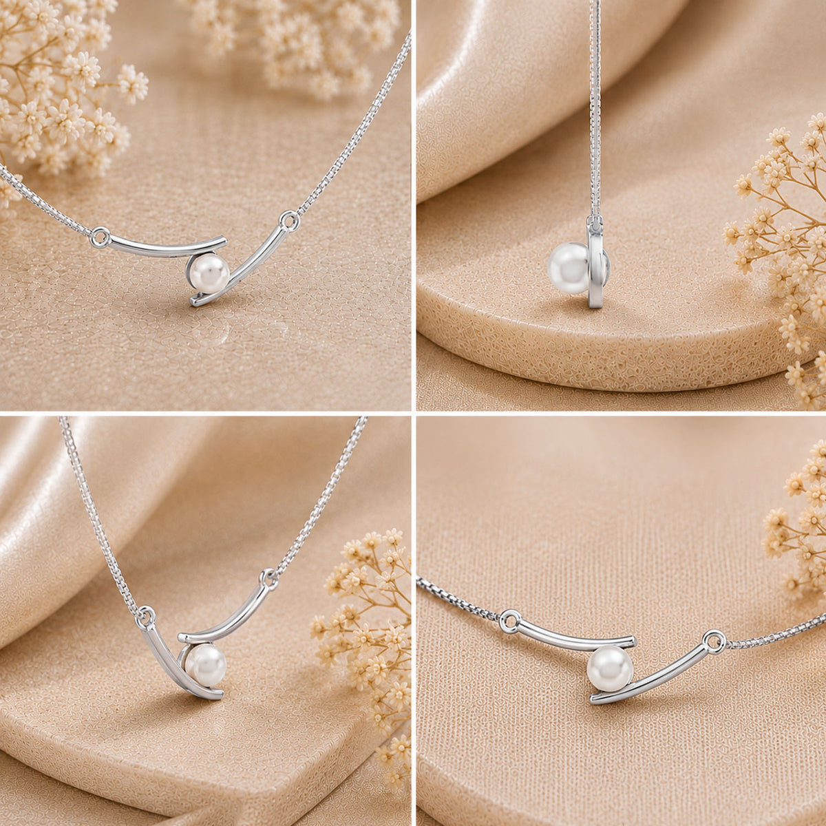 Pearl Embrace Rhodium Plated 925 Sterling Silver Necklace