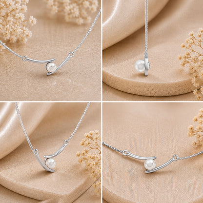 Pearl Embrace Rhodium Plated 925 Sterling Silver Necklace