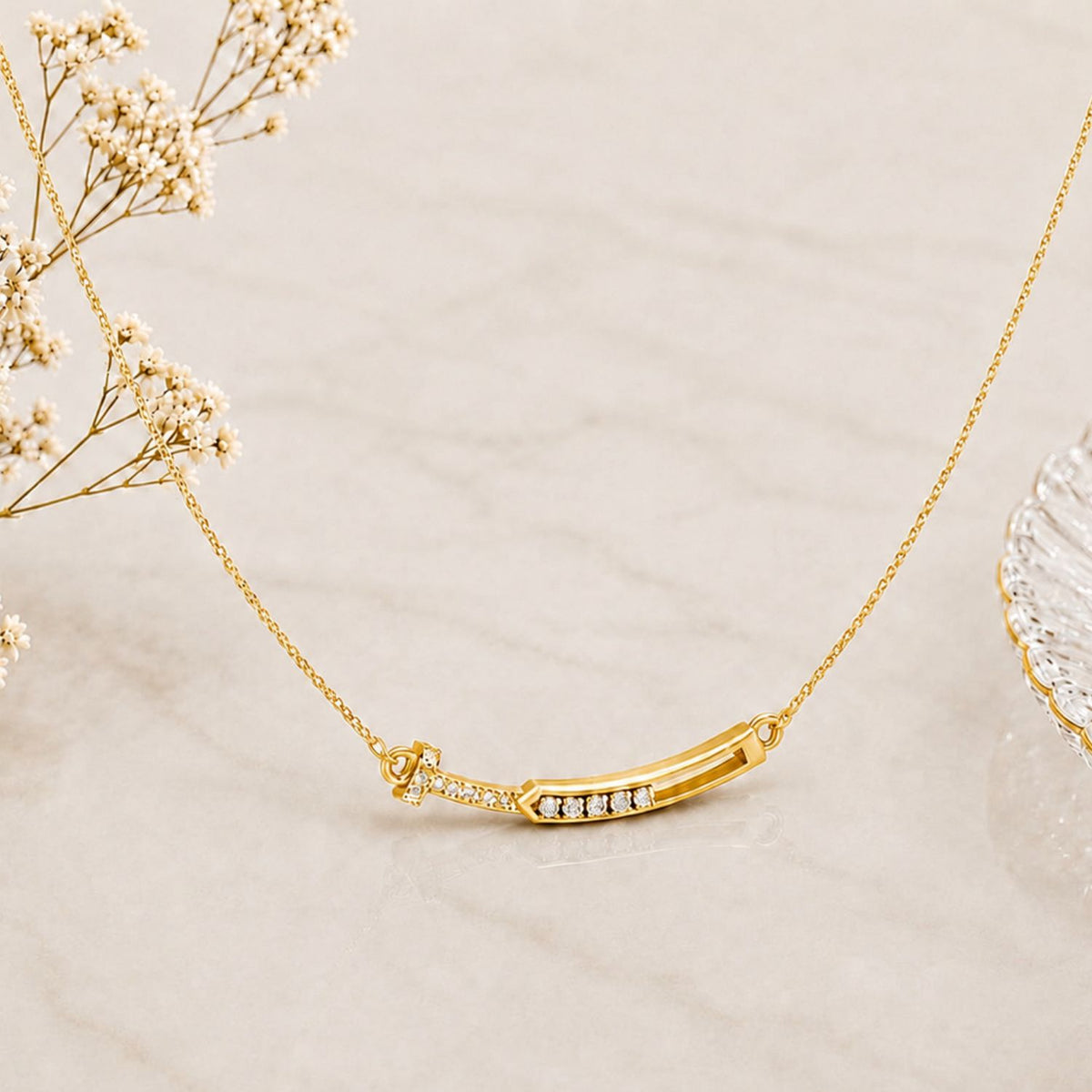 Radiant Arc Bar Gold Plated Necklace