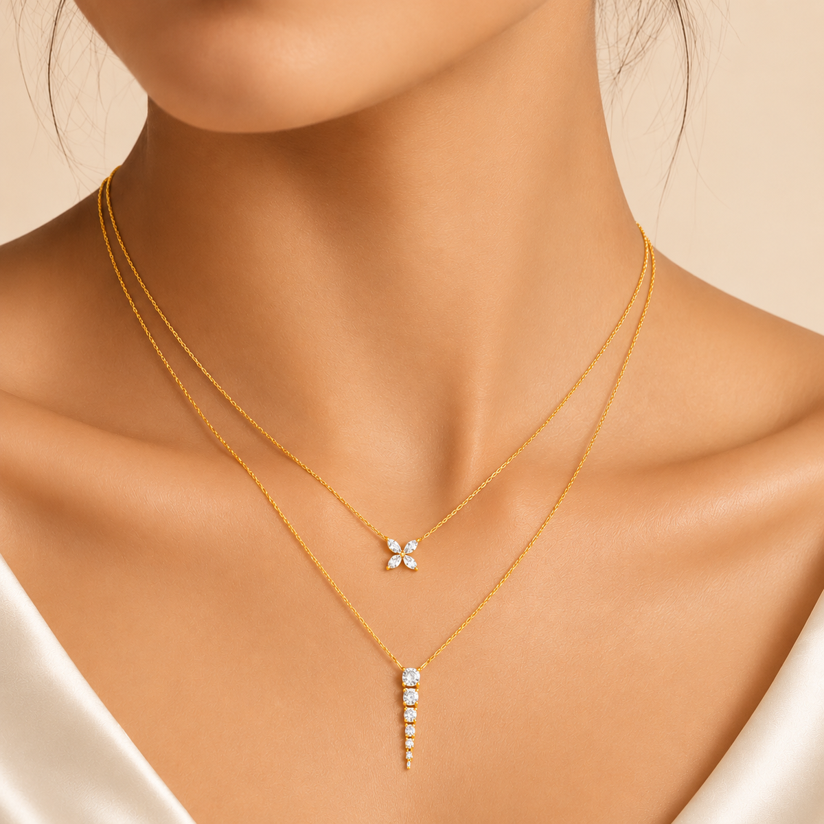 Petal Cascade Layered Gold Plated 925 Sterling Silver Necklace