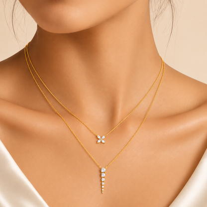 Petal Cascade Layered Gold Plated 925 Sterling Silver Necklace
