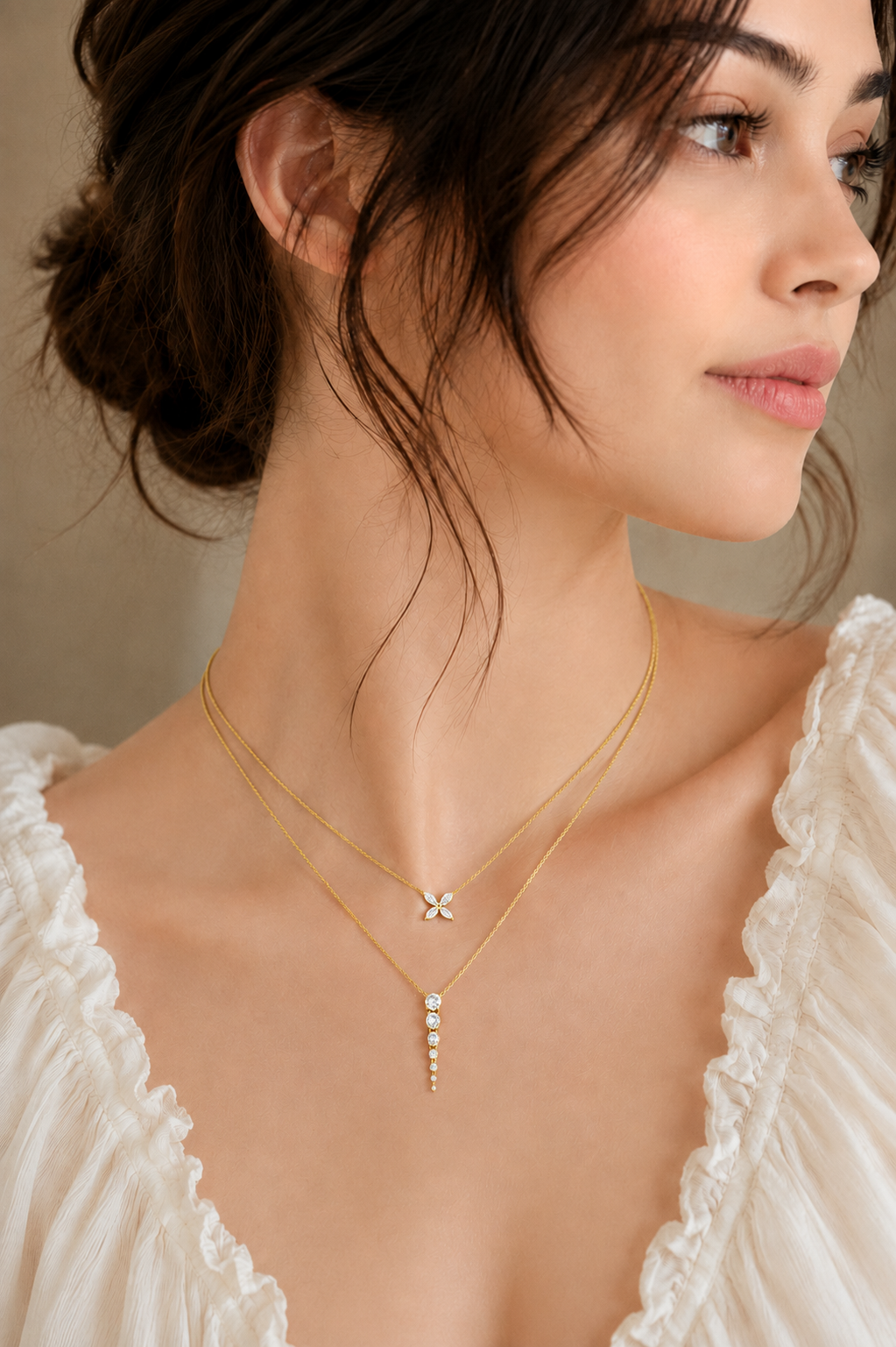 Petal Cascade Layered Gold Plated 925 Sterling Silver Necklace