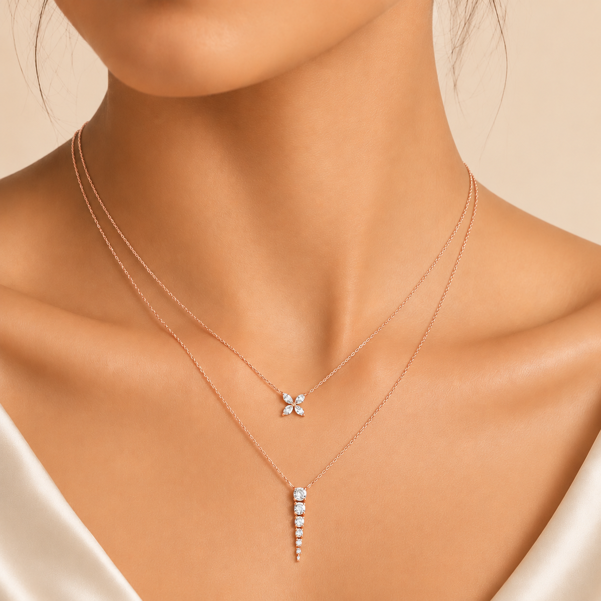 Petal Cascade Layered Rose gold Plated 925 Sterling Silver Necklace