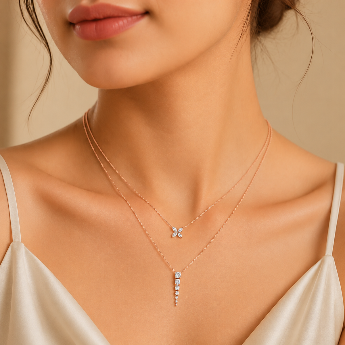 Petal Cascade Layered Rose gold Plated 925 Sterling Silver Necklace