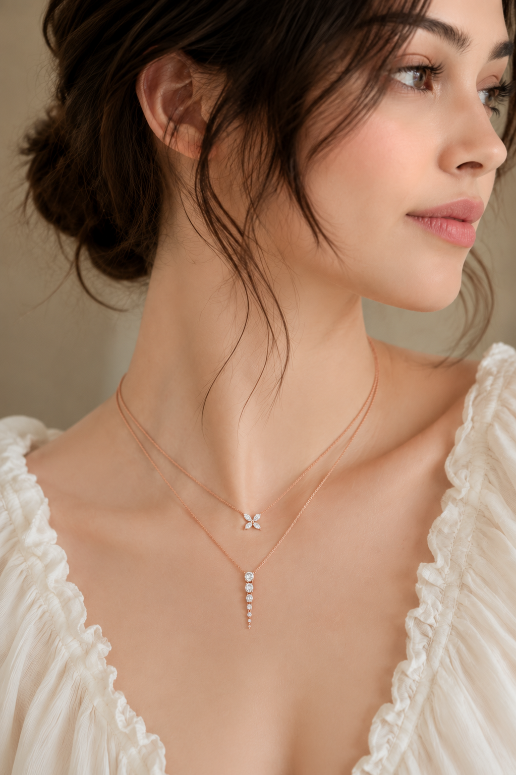 Petal Cascade Layered Rose gold Plated 925 Sterling Silver Necklace