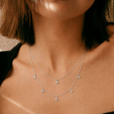 Fluttering Love Layered Rhodium Plated 925 Sterling Silver Necklace
