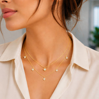 Fluttering Love Layered Gold Plated 925 Sterling Silver Necklace