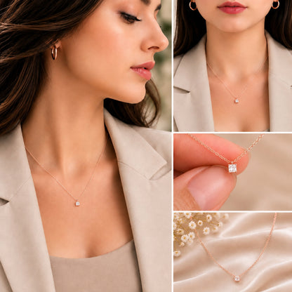 Prism Solitaire Rose Gold Plated Pendant 925 Sterling Silver Necklace