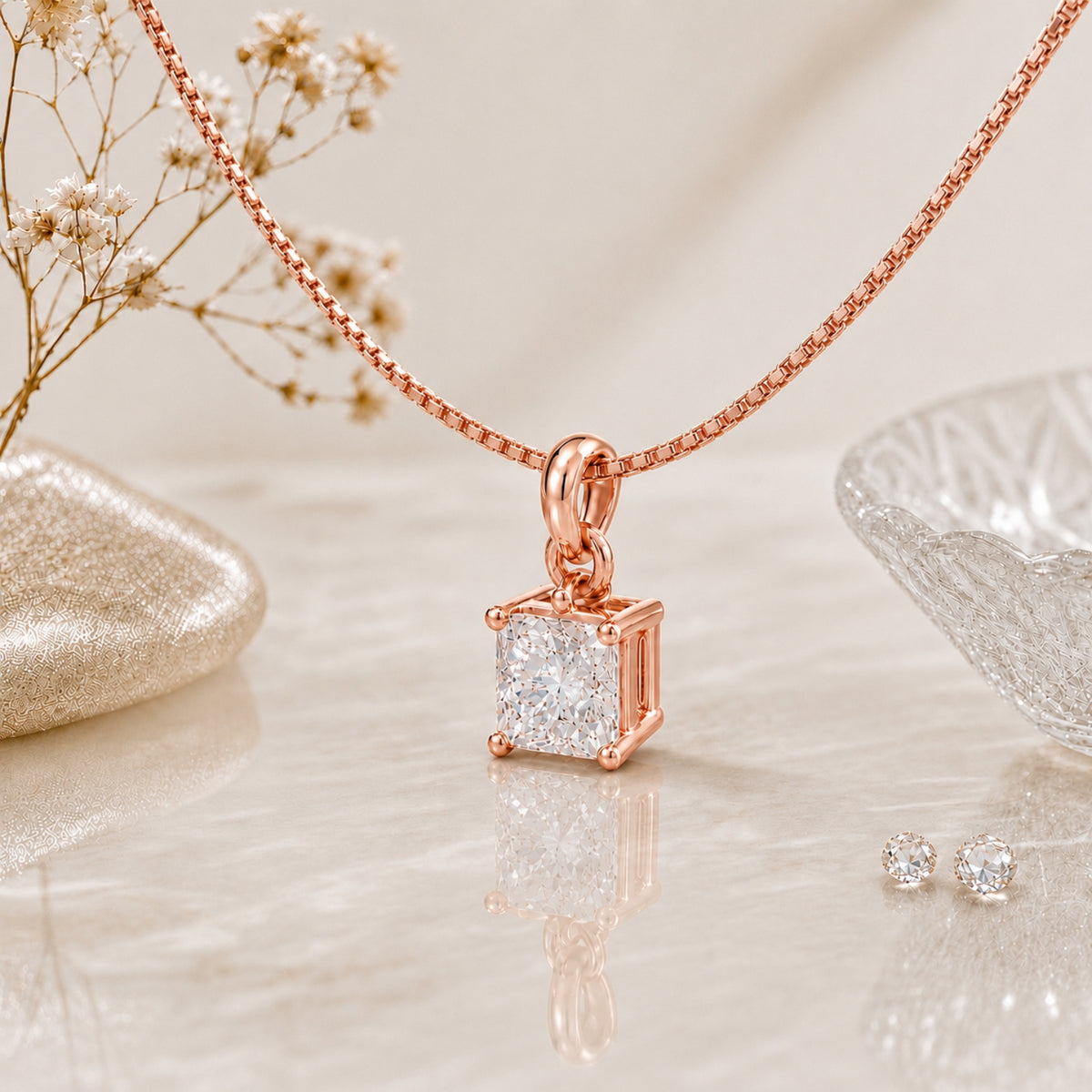 Prism Solitaire Rose Gold Plated Pendant 925 Sterling Silver Necklace