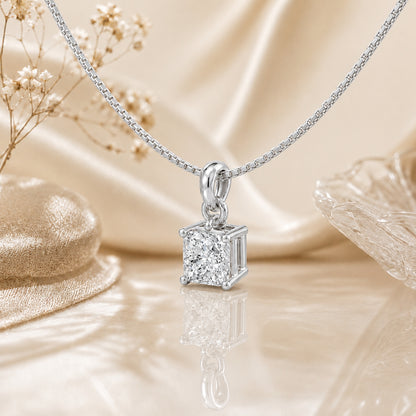 Prism Solitaire Rhodium Plated Pendant 925 Sterling Silver Necklace