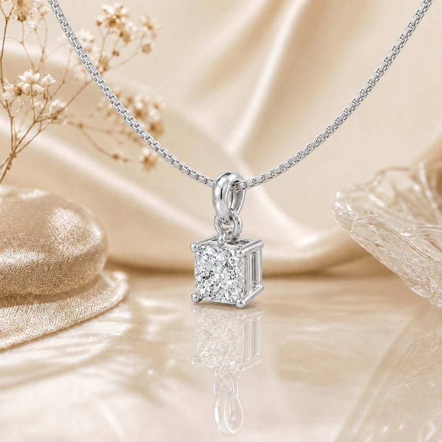 Prism Solitaire Rhodium Plated Pendant 925 Sterling Silver Necklace
