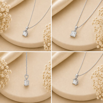Prism Solitaire Rhodium Plated Pendant 925 Sterling Silver Necklace