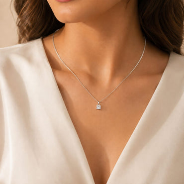 Prism Solitaire Rhodium Plated Pendant 925 Sterling Silver Necklace