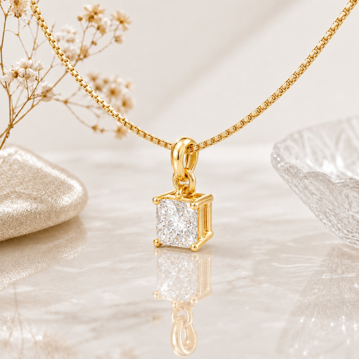 Prism Solitaire Gold Plated Pendant 925 sterling Silver Necklace