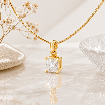 Prism Solitaire Gold Plated Pendant 925 sterling Silver Necklace