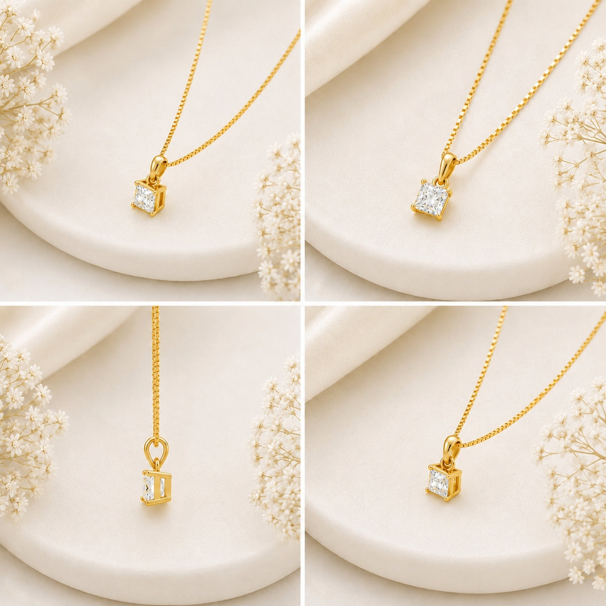 Prism Solitaire Gold Plated Pendant 925 sterling Silver Necklace