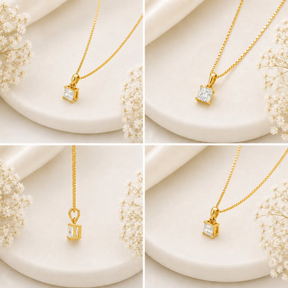 Prism Solitaire Gold Plated Pendant 925 sterling Silver Necklace