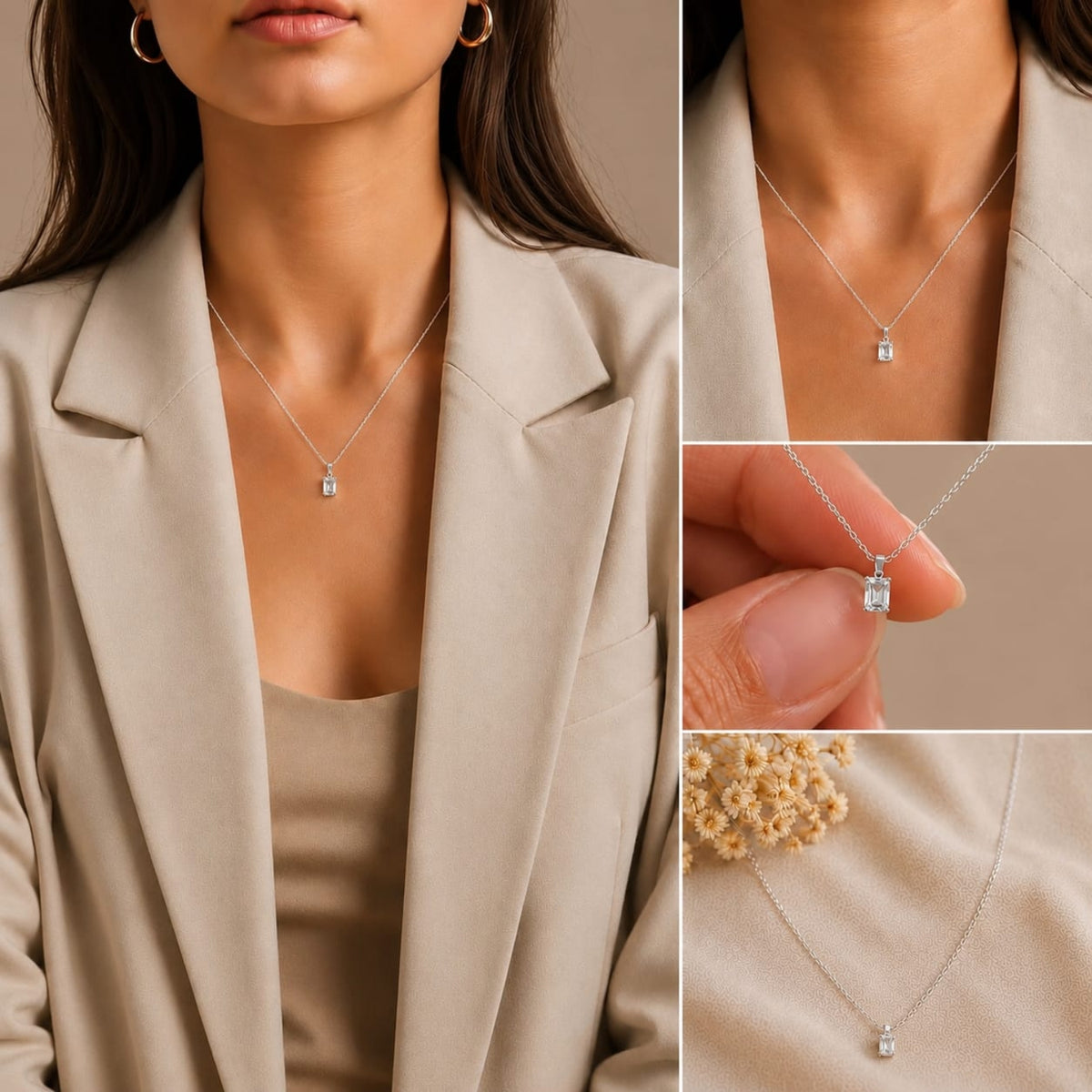 Deco Radiance Solitaire Pendant 925 Sterling Silver Necklace