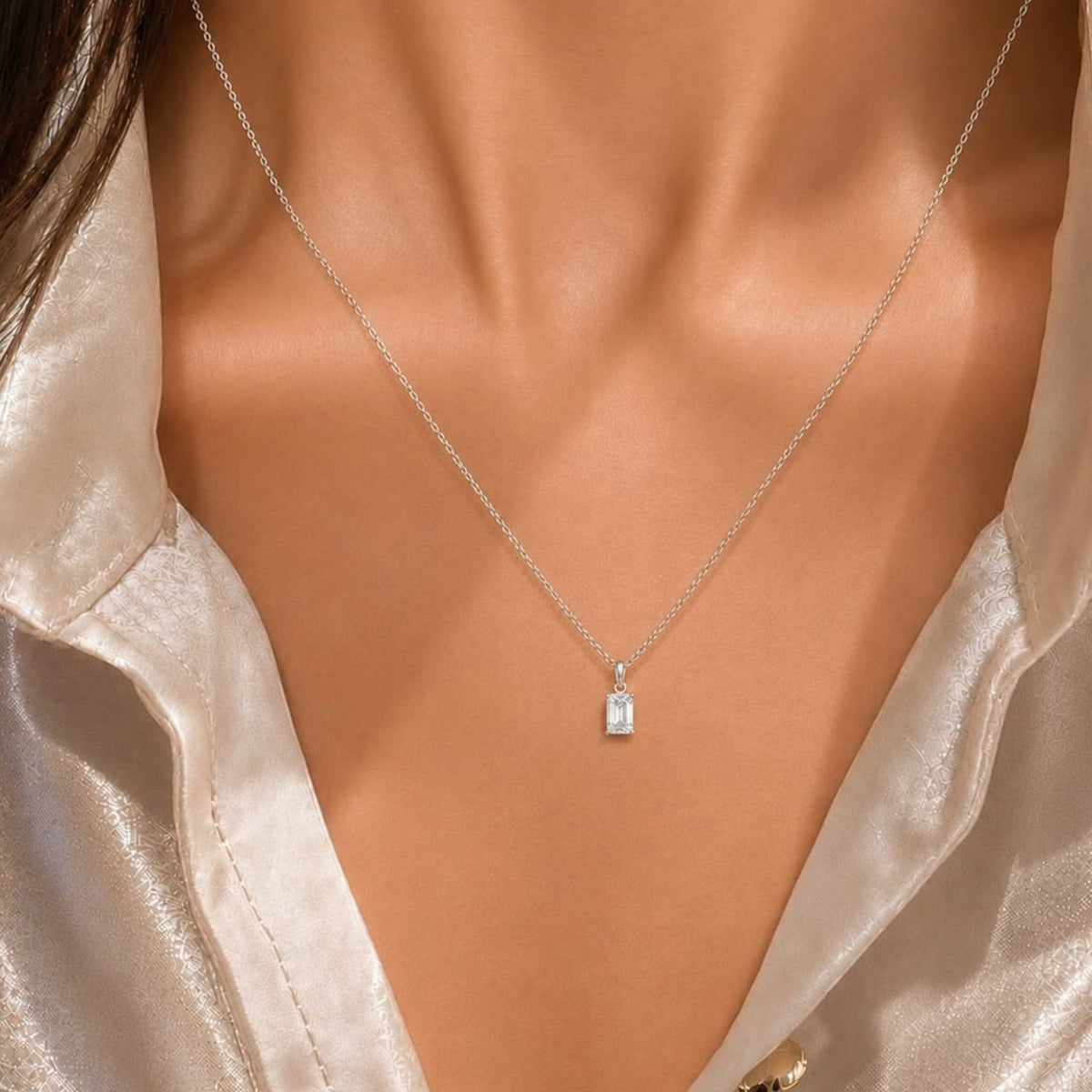 Deco Radiance Solitaire Pendant 925 Sterling Silver Necklace