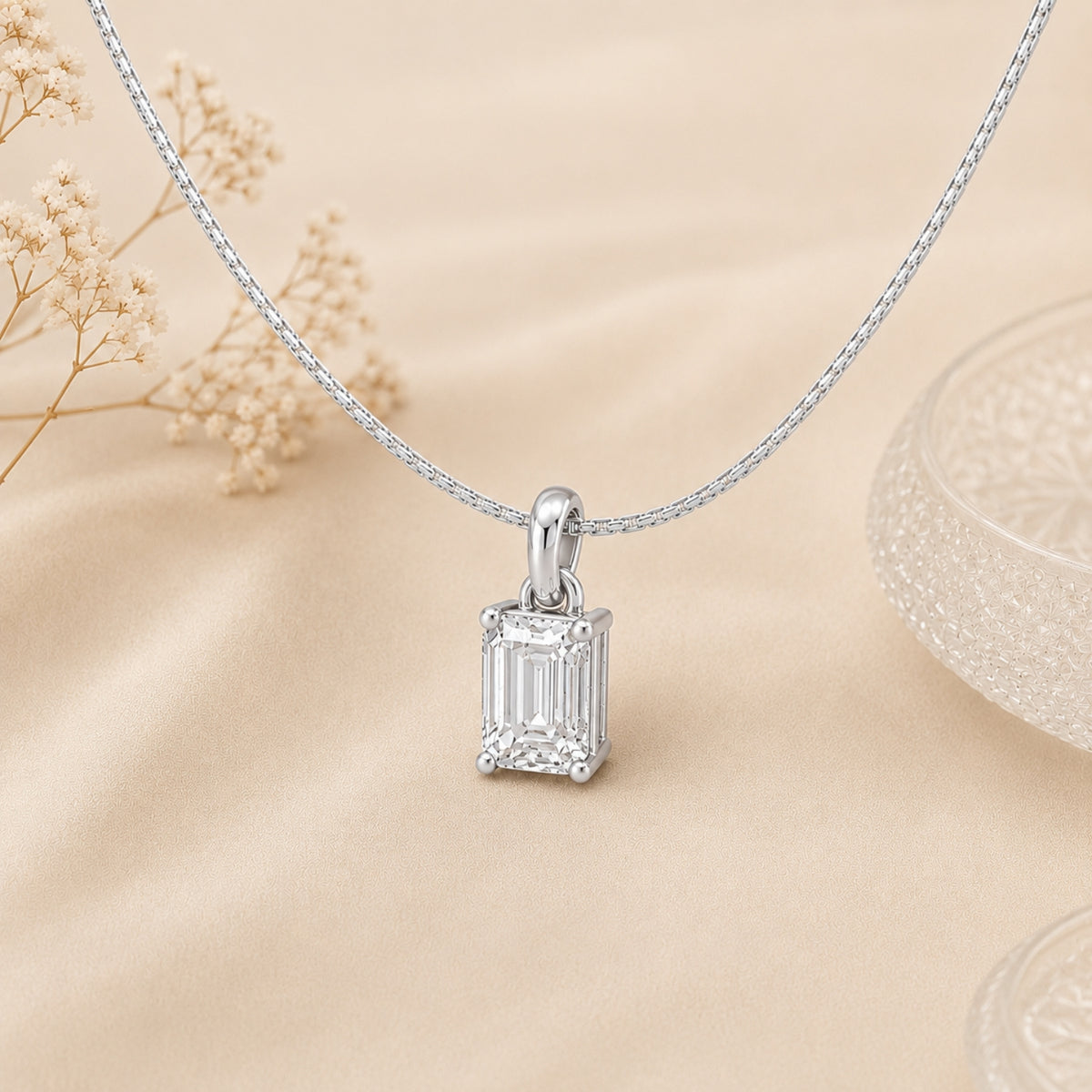 Deco Radiance Solitaire Pendant 925 Sterling Silver Necklace