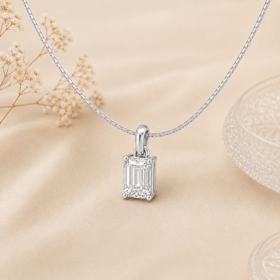 Deco Radiance Solitaire Pendant 925 Sterling Silver Necklace