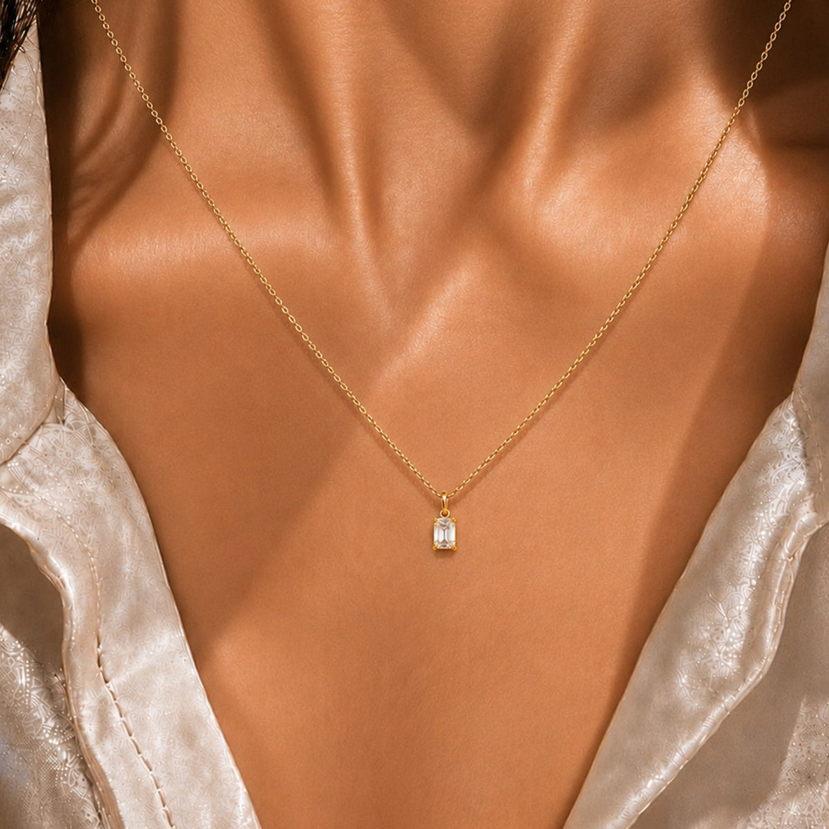 Deco Radiance Solitaire Pendant 925 Sterling Silver Necklace