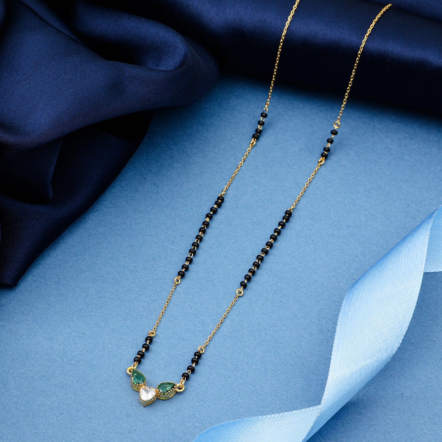 Maira Sterling Silver Emerald Heart Mangalsutra