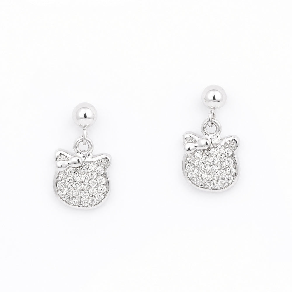 Silver Crystal Bow Drop Earrings
